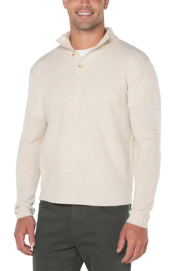 SWEATERS Men Liverpool Los Angeles BUTTON MOCK NECK SWEATER Cream