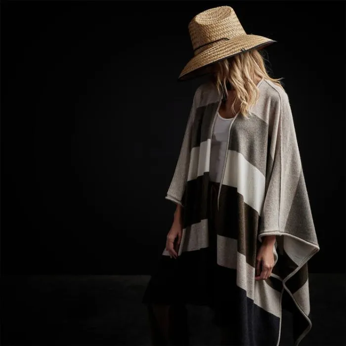 Sweaters Women James Perse Recycled Cashmere Multi Striped Poncho Beige Mix