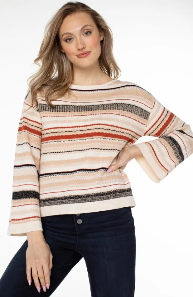 SWEATERS Women Liverpool Los Angeles BOAT NECK TEXTURED STRIPED SWEATER Rust Cream Multi Stripe