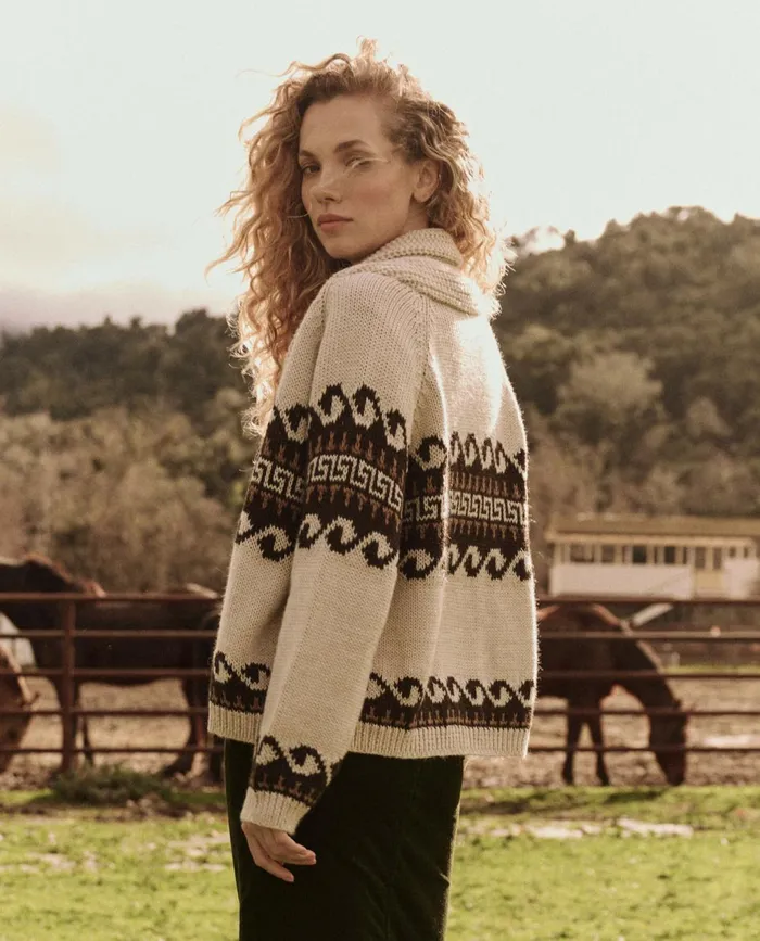 Sweaters Women The Great The Greek Key Lodge Cardigan Cream With Driftwood