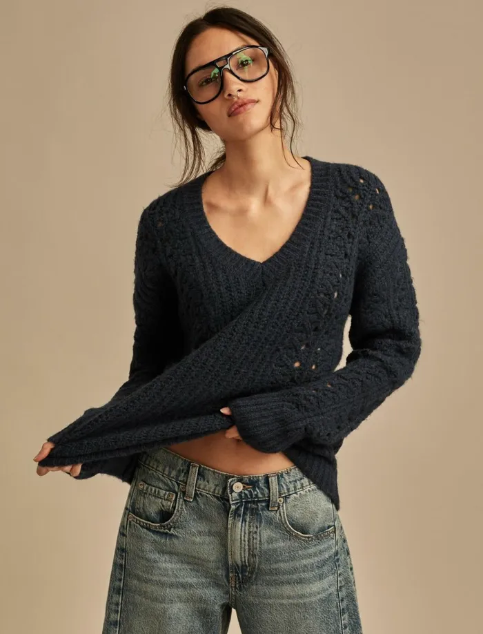 V Neck Pointelle Cable Pullover Sweater Ocean Deep Women Lucky Brand Sweaters and Sweatshirts V Neck Pointelle Cable Pullover Sweater Ocean Deep Women Lucky Brand Sweaters and Sweatshirts
