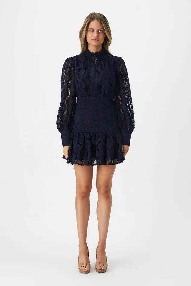 Women Bardot Day To Night Dresses Remy Lace Dress In Navy
