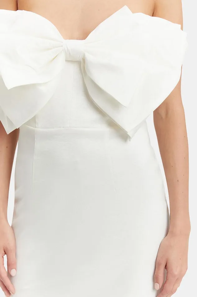 Women Bardot Party Dresses Mini Bow Dress In White Women Bardot Party Dresses Mini Bow Dress In White