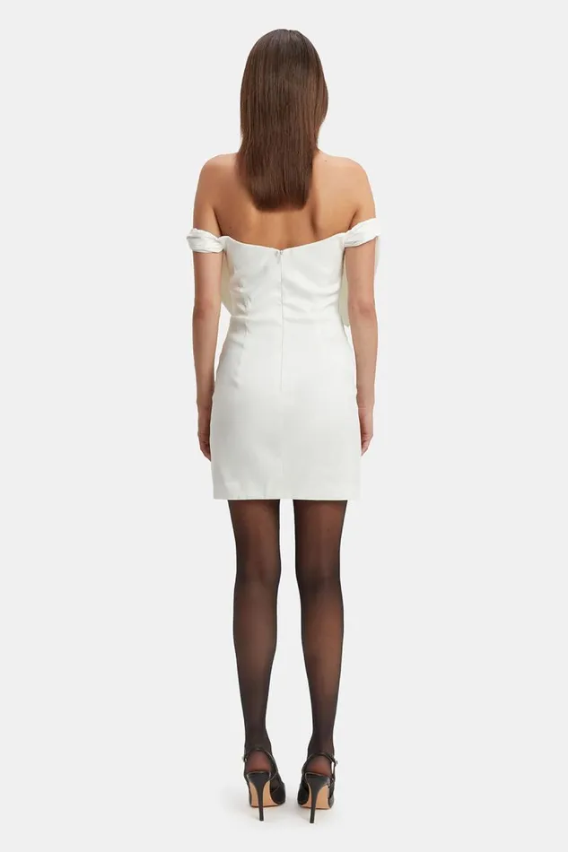Women Bardot Party Dresses Mini Bow Dress In White Women Bardot Party Dresses Mini Bow Dress In White