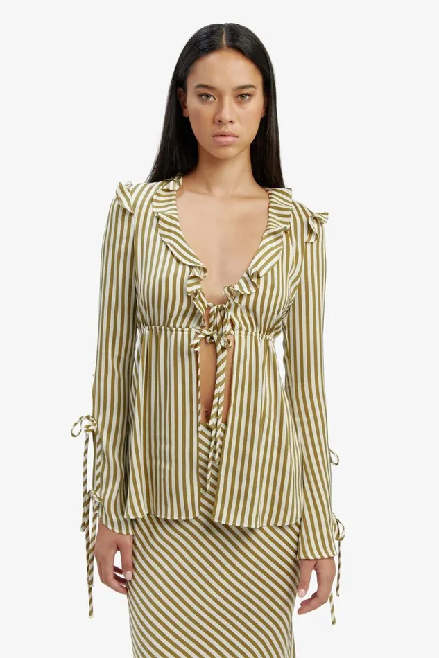 Women Bardot Party Tops Dhalia Frill Blouse In Green Str Women Bardot Party Tops Dhalia Frill Blouse In Green Str