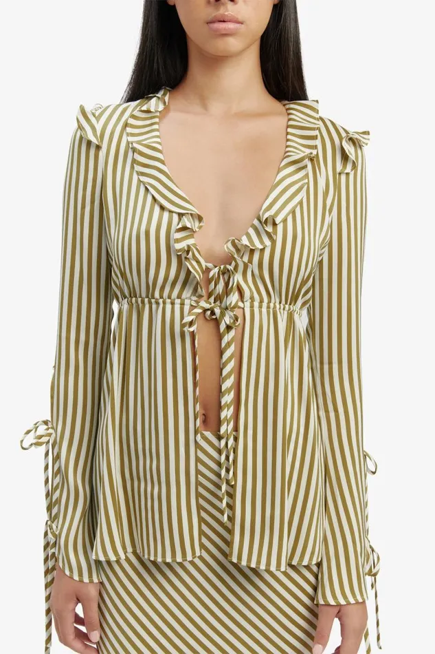 Women Bardot Party Tops Dhalia Frill Blouse In Green Str Women Bardot Party Tops Dhalia Frill Blouse In Green Str