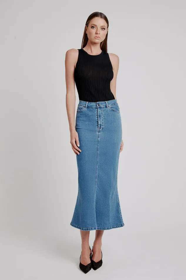 Women Bardot Skirts Larence Denim Maxi Skirt In Vintage Blue