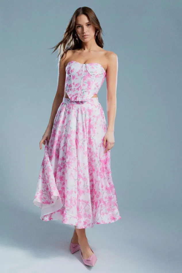 Women Bardot Skirts Mirabelle Midi Skirt In Pink Floral