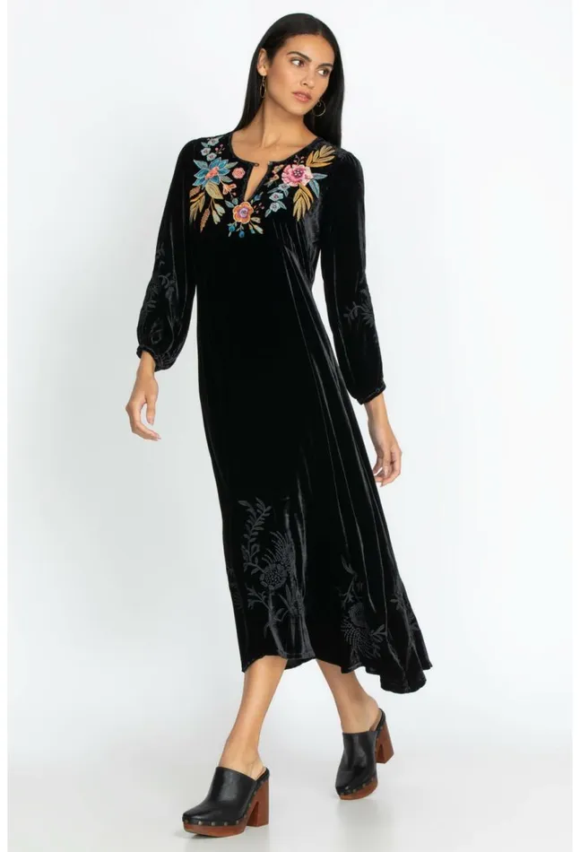 Women Bianca Velvet Maxi Dress Black Johnny Was Dresses