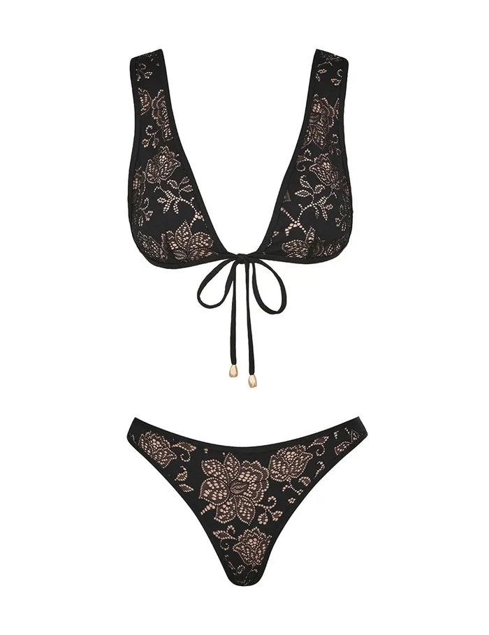 Women Bikinis Zimmermann Tallow Lace Tri Bikini Black