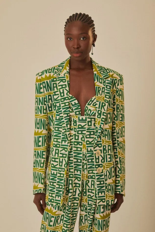 Women Blazers Farm Rio OffWhite Banana Typography Blazer
