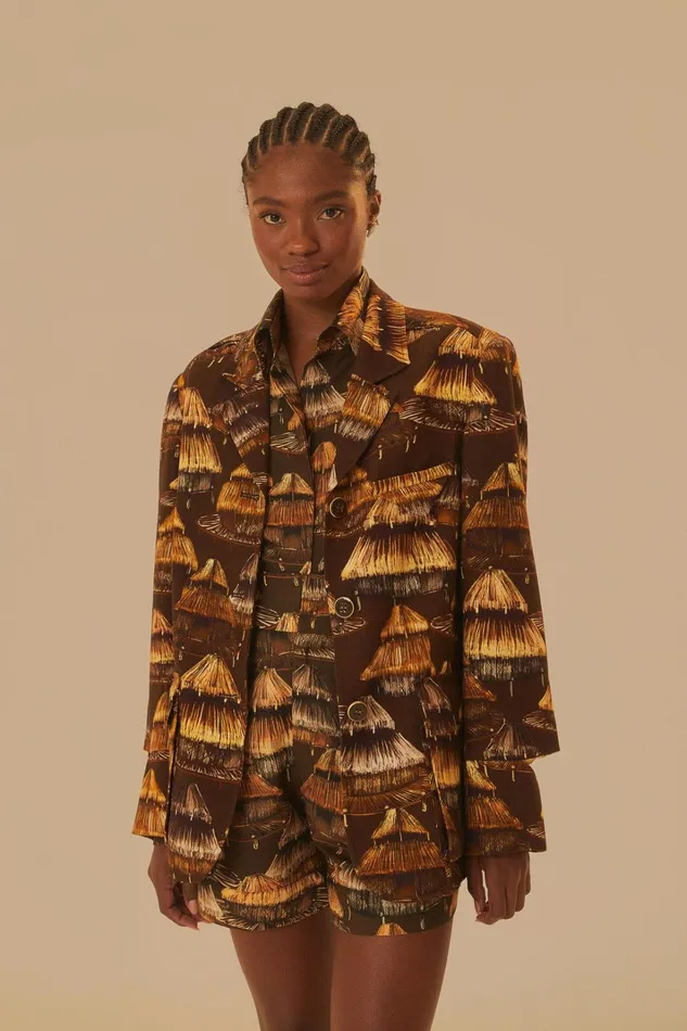 Women Blazers Farm Rio Shuhu Brown Cut Out Blazer