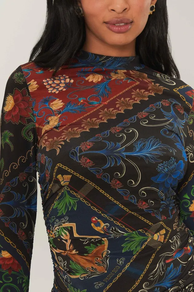 Women Blouses Farm Rio Black Mixed Arabesque Scarves Jersey Blouse