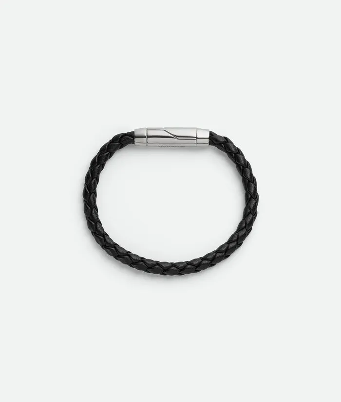 Women Bottega Veneta Bracelets Braid Leather Bracelet Black