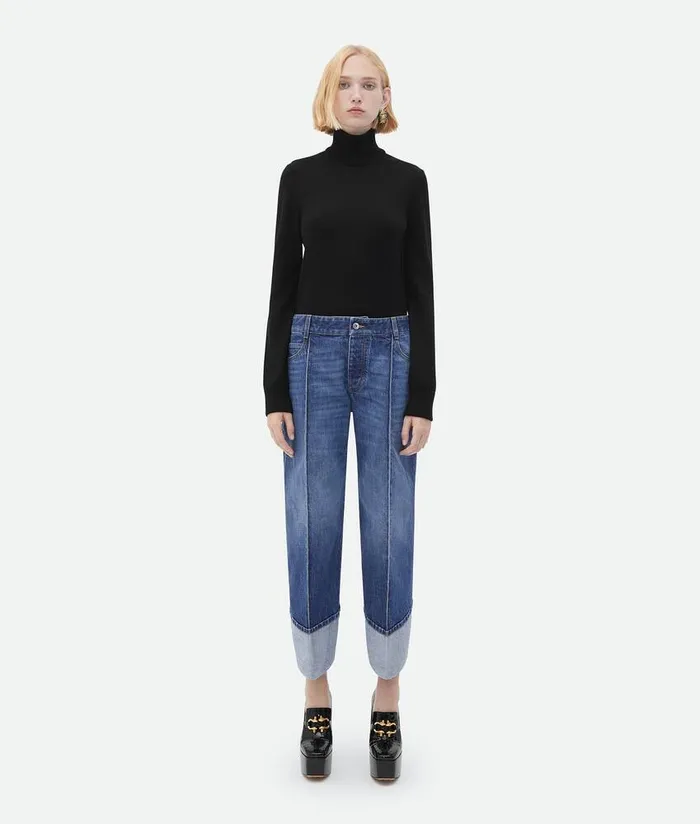 Women Bottega Veneta Denim Curved Shape Denim Mid Blue