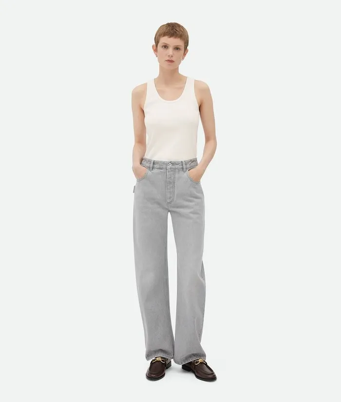 Women Bottega Veneta Denim Light Grey Washed Rounded Leg Denim Light Grey