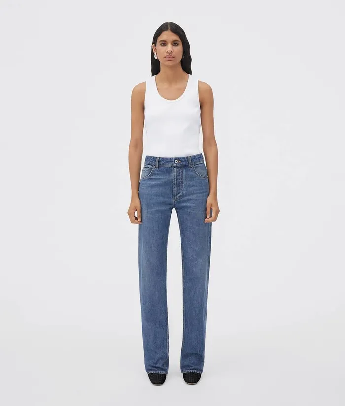 Women Bottega Veneta Denim Medium Washed High Rise Straight Denim Original Medium Wash Indigo