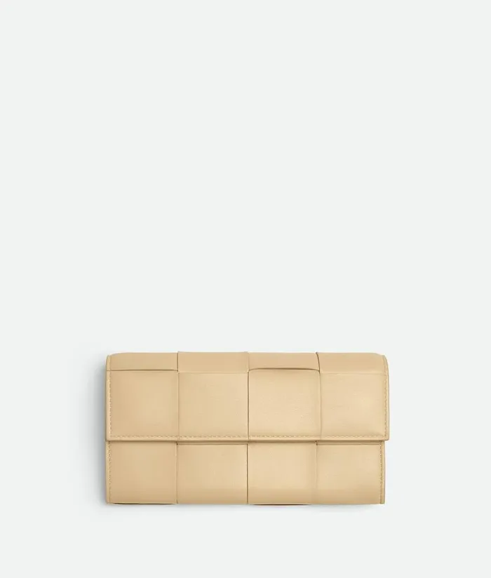 Women Bottega Veneta Long Wallets Cassette Large Flap Wallet Porridge