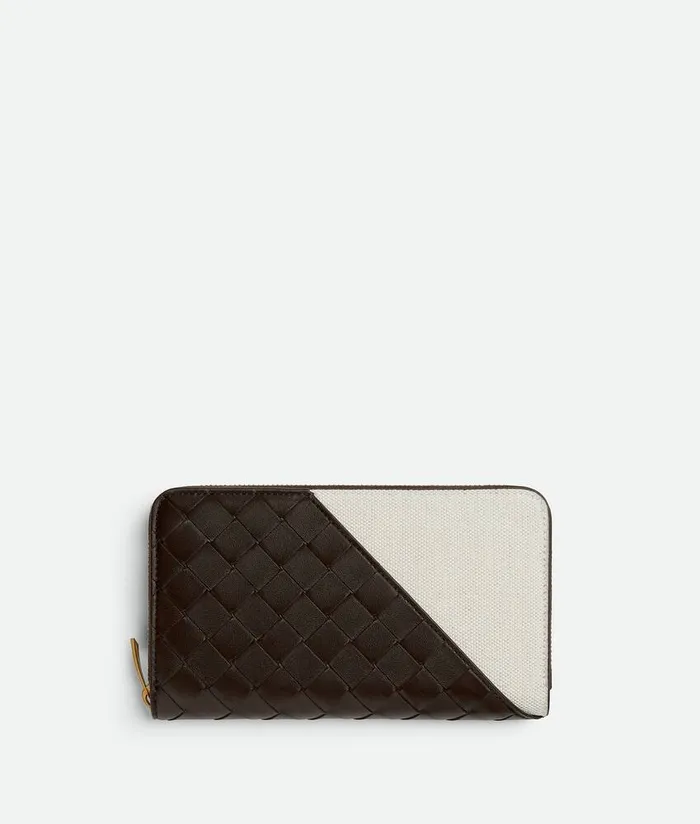 Women Bottega Veneta Long Wallets Intrecciato Diagonal Large Zip Around Wallet Fondantnatural