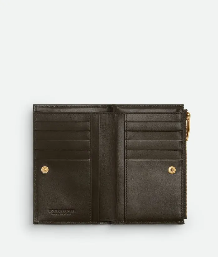 Women Bottega Veneta Long Wallets Intrecciato Diagonal Medium BiFold Wallet Kakilight Butterscotch