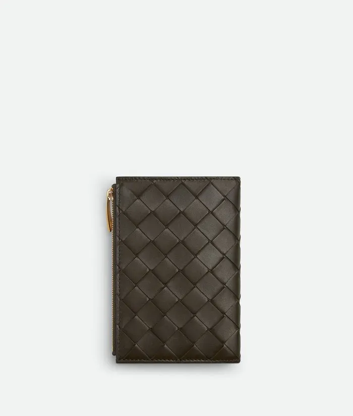 Women Bottega Veneta Long Wallets Intrecciato Diagonal Medium BiFold Wallet Kakilight Butterscotch