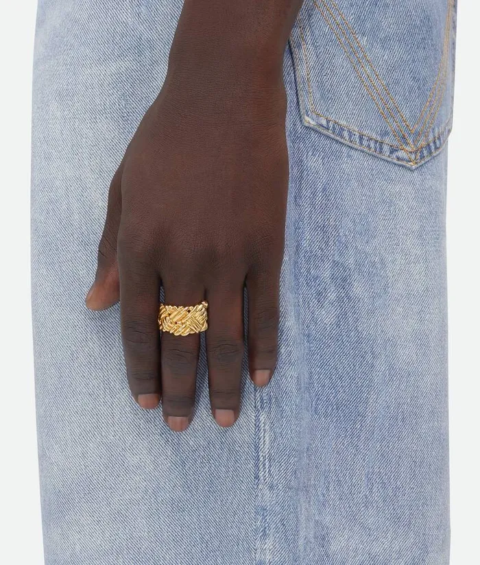 Women Bottega Veneta Rings Intreccio Ring Yellow Gold