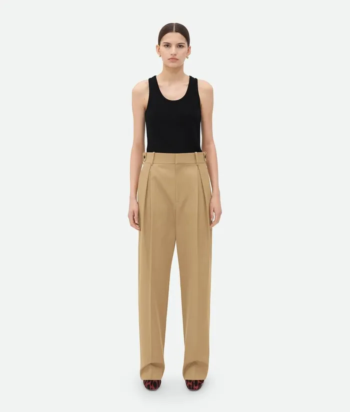 Women Bottega Veneta Trousers And Shorts Cotton Twill Tapered Trousers Desert Taupe Women Bottega Veneta Trousers And Shorts Cotton Twill Tapered Trousers Desert Taupe