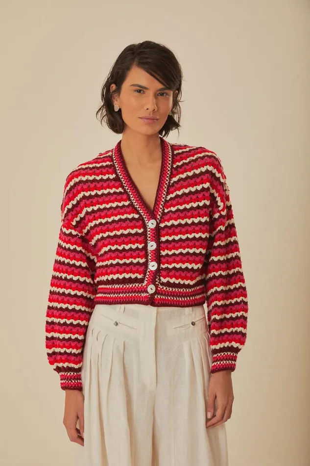 Women Cardigans Farm Rio Colorful Stripes Crochet Cardigan