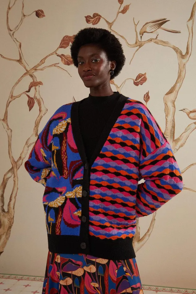 Women Cardigans Farm Rio Mixed Mushrooms Knit Cardigan