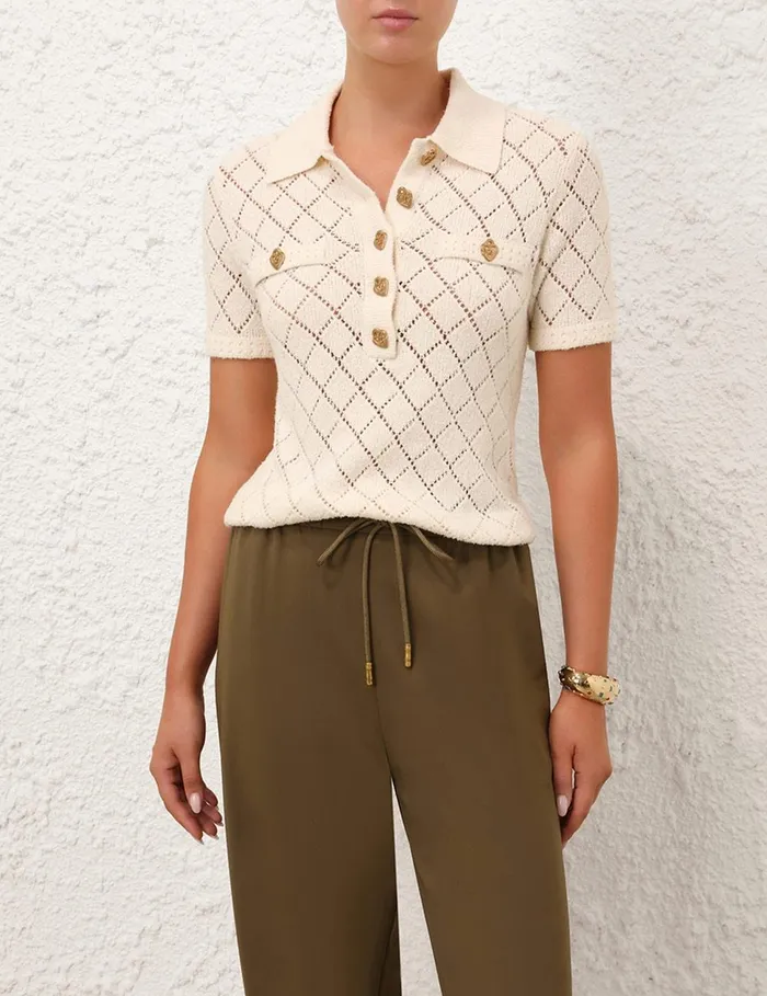 Women Clothing Zimmermann Crush Pointelle Polo Cream