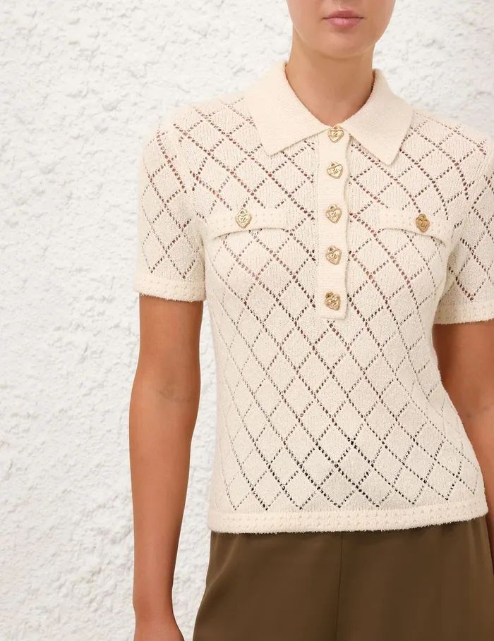 Women Clothing Zimmermann Crush Pointelle Polo Cream