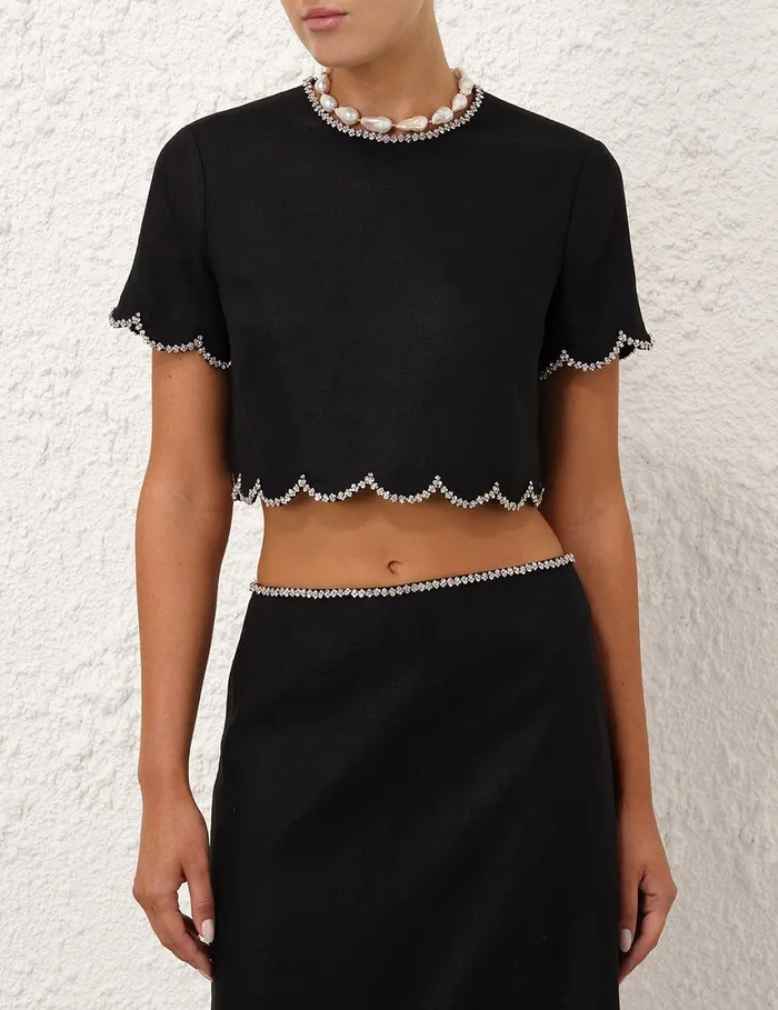 Women Clothing Zimmermann Crush Scalloped Top Black