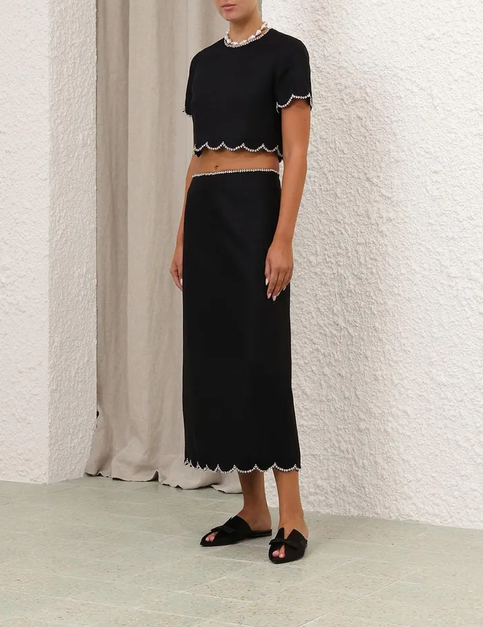 Women Clothing Zimmermann Crush Scalloped Top Black