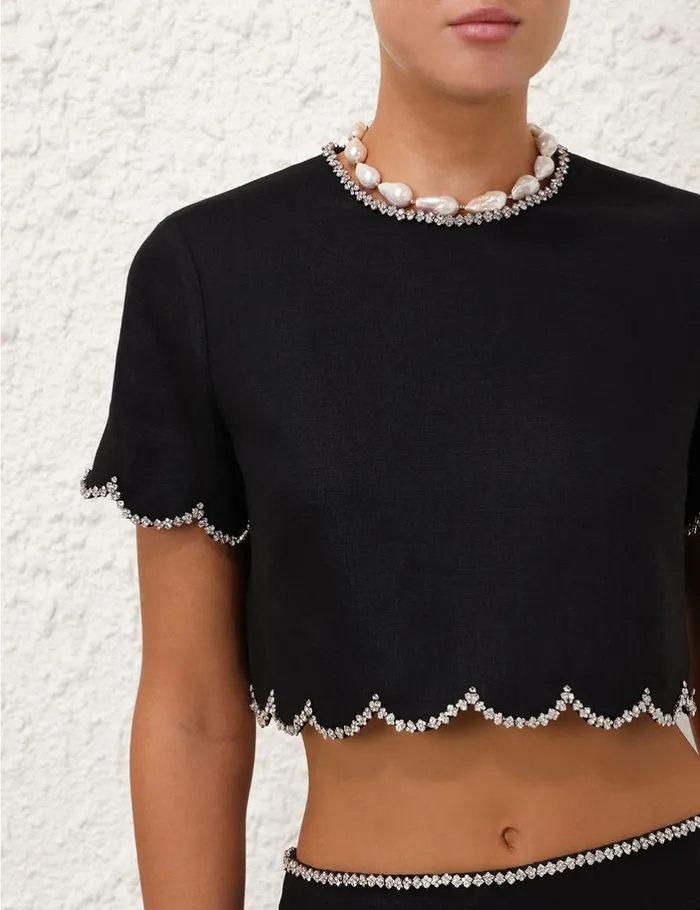 Women Clothing Zimmermann Crush Scalloped Top Black