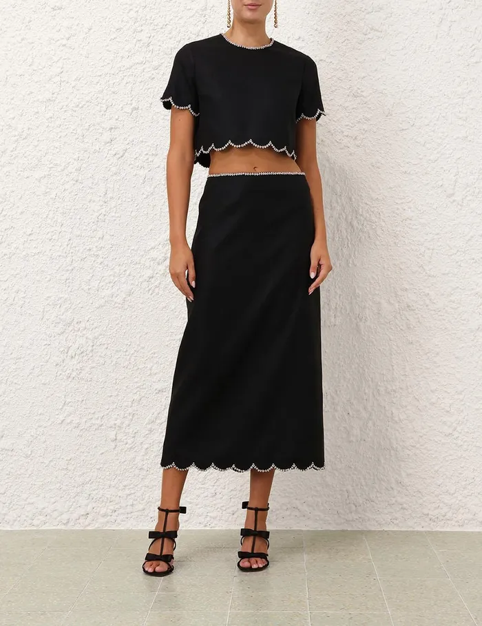 Women Clothing Zimmermann Crush Scalloped Top Black