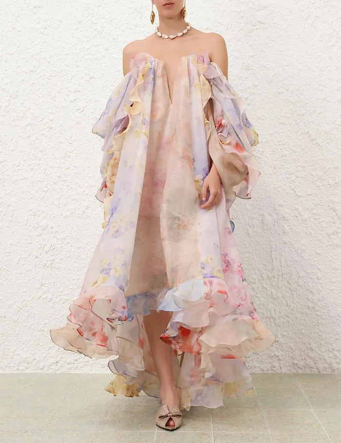 Women Clothing Zimmermann Crush Strapless Ruffle Dress Spliced Floral