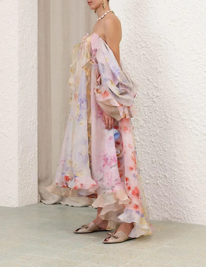 Women Clothing Zimmermann Crush Strapless Ruffle Dress Spliced Floral