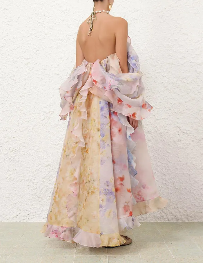 Women Clothing Zimmermann Crush Strapless Ruffle Dress Spliced Floral