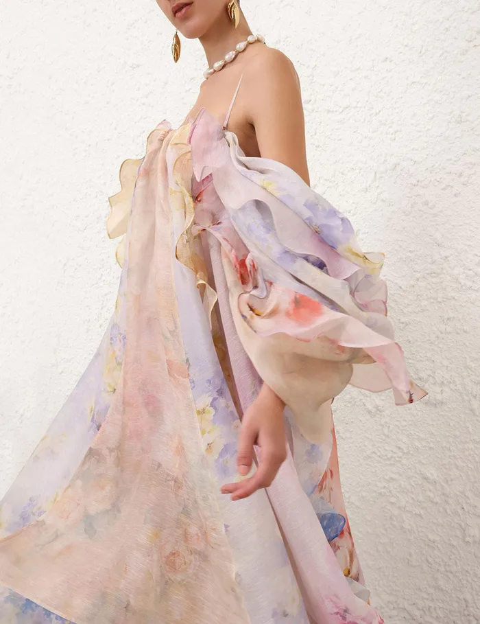 Women Clothing Zimmermann Crush Strapless Ruffle Dress Spliced Floral