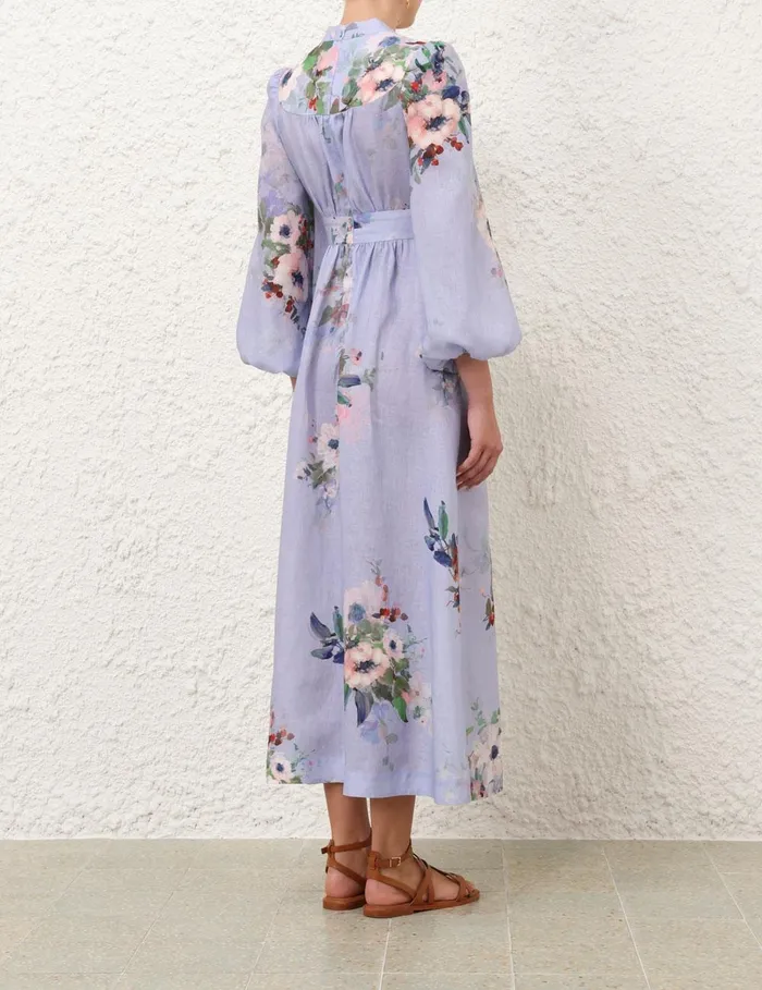 Women Clothing Zimmermann Everley Plunge Midi Dress Light Blue Watercolour Floral