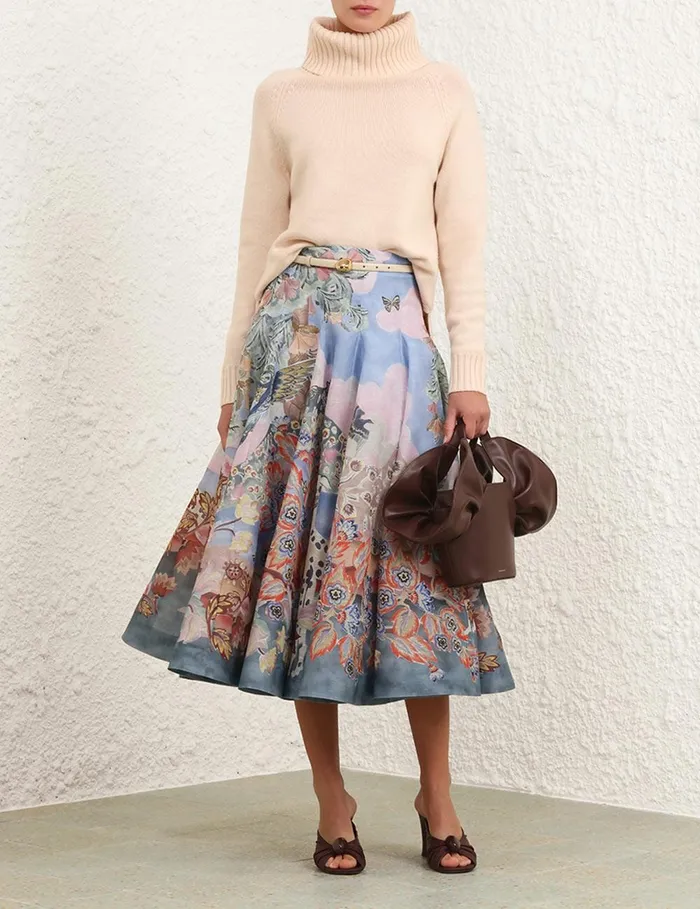 Women Clothing Zimmermann Illustration Godet Skirt Eden Garden