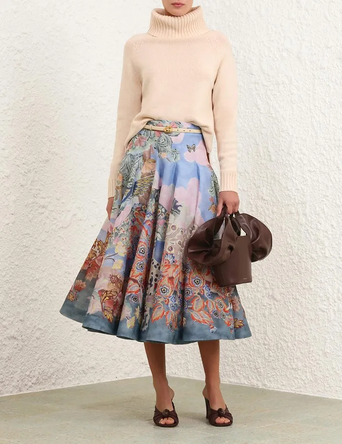 Women Clothing Zimmermann Illustration Godet Skirt Eden Garden
