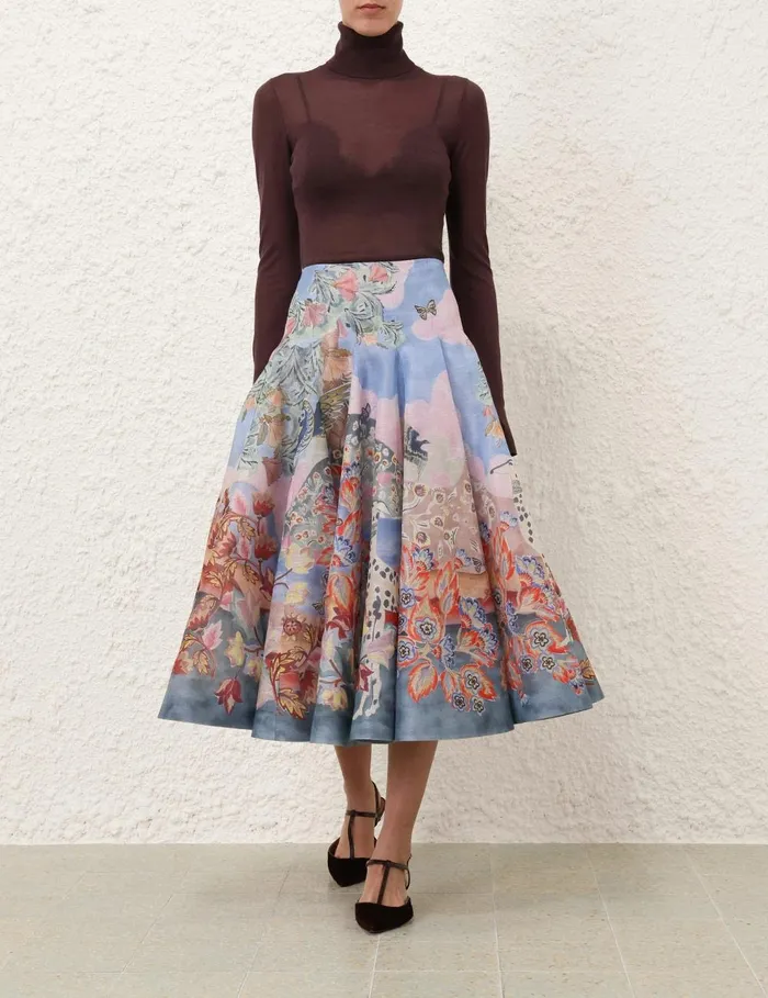 Women Clothing Zimmermann Illustration Godet Skirt Eden Garden