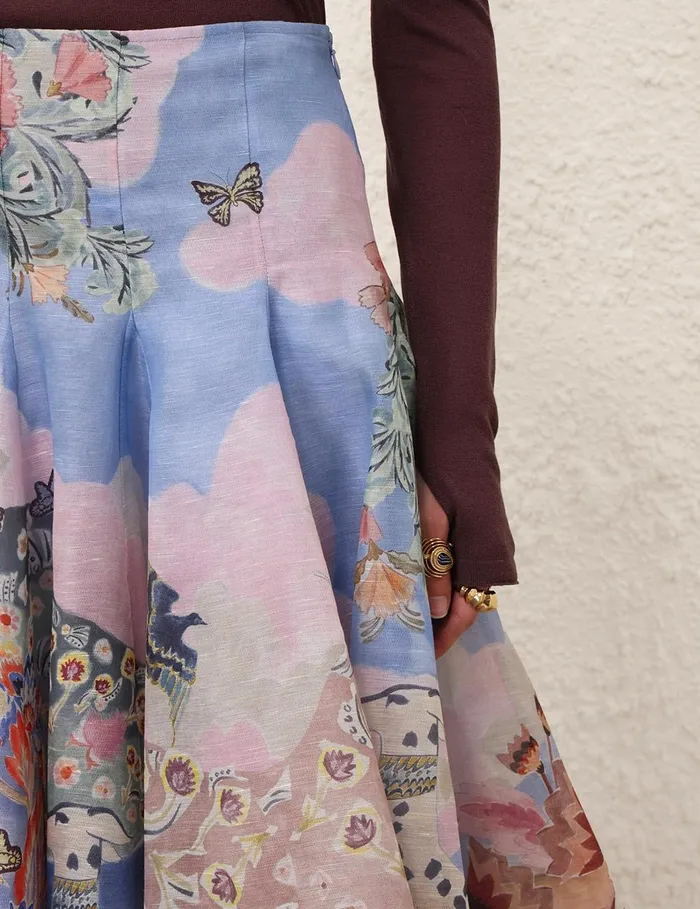 Women Clothing Zimmermann Illustration Godet Skirt Eden Garden