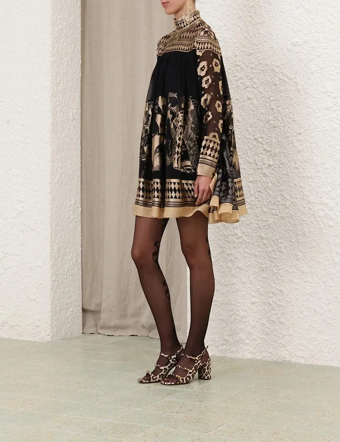 Women Clothing Zimmermann Illustration Otto Mini Dress Blacktea