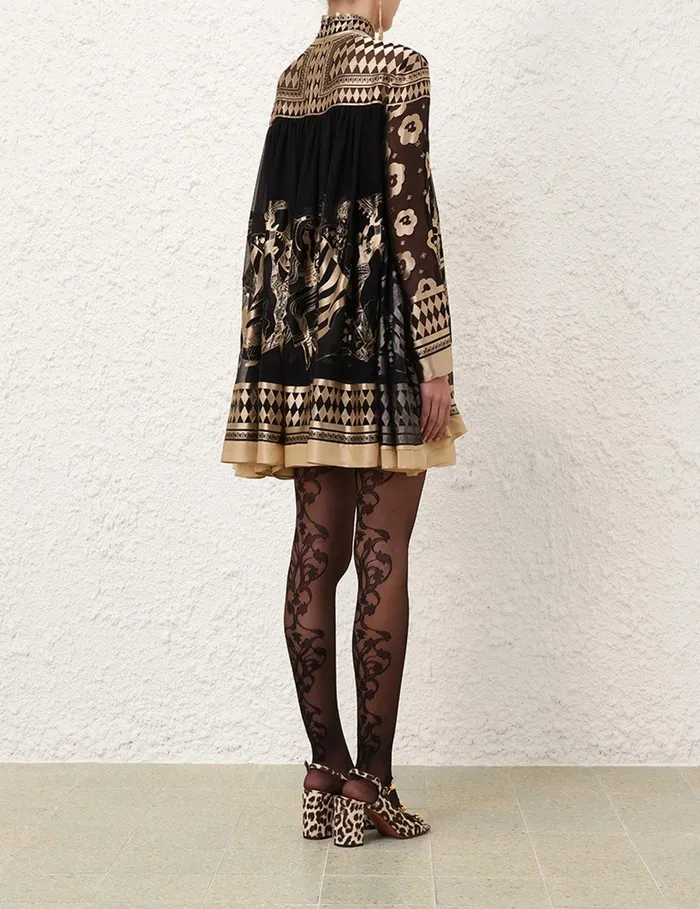 Women Clothing Zimmermann Illustration Otto Mini Dress Blacktea