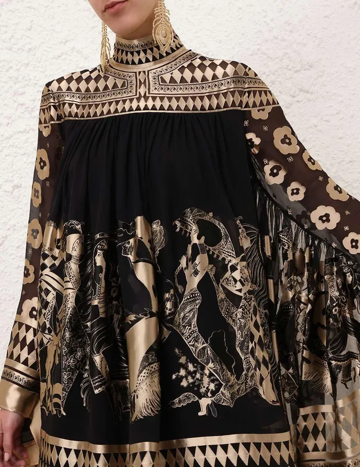 Women Clothing Zimmermann Illustration Otto Mini Dress Blacktea
