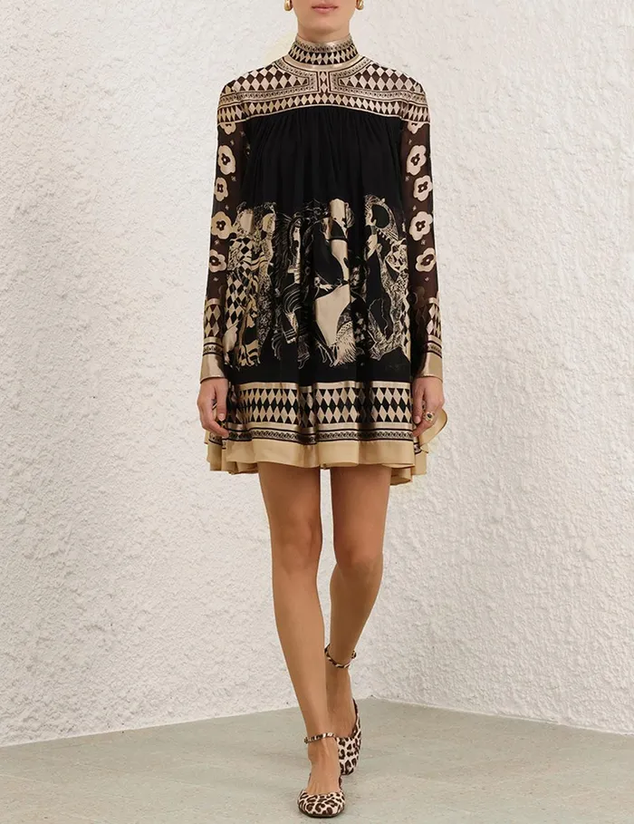 Women Clothing Zimmermann Illustration Otto Mini Dress Blacktea