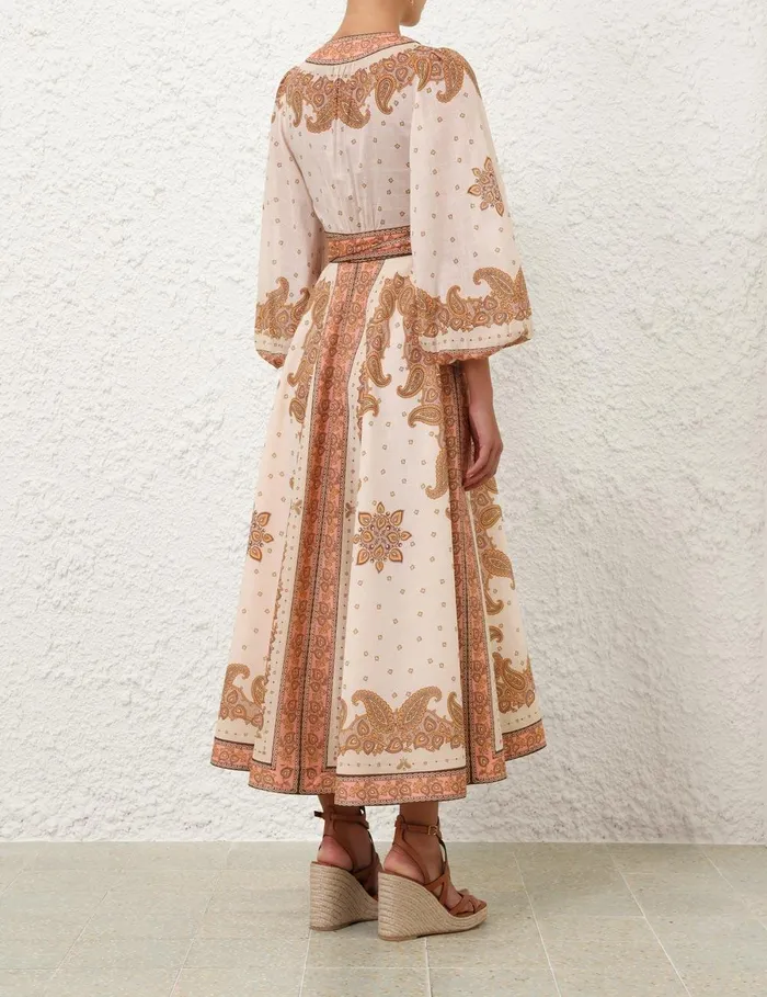 Women Clothing Zimmermann Maxine Midi Wrap Dress Orange Paisley