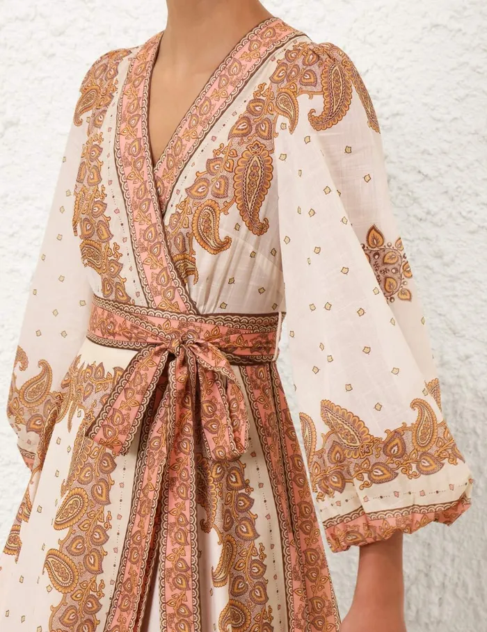 Women Clothing Zimmermann Maxine Midi Wrap Dress Orange Paisley